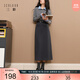 三彩2025冬季新款通勤半身裙直筒裙開(kāi)叉長(cháng)裙簡(jiǎn)約Z