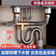 【特惠】廚房洗菜盆下水管不銹鋼雙槽洗碗池水槽排水管下水器套裝 雙槽【帶溢水孔】+【0.6米下水管】