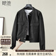 她池機車(chē)風(fēng)PU皮衣女2025秋裝新款時(shí)尚休閑簡(jiǎn)約立領(lǐng)純色夾克外套