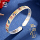 中國珠寶（Sino gem）吉言招財貓銀手鐲女款純足銀鐲子銀飾品素圈生日禮物送媽媽女友