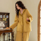 ZUMASHL睡衣女士2025新款秋冬季純棉夾棉襖加厚保暖可外穿家居服套裝冬天 S85990#（翻領(lǐng)）夾棉套裝-麥穗金 M 【建議85-120斤穿】三層加厚