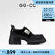 GG-CC秋季新款英倫風(fēng)時(shí)尚樂(lè)福鞋通勤百搭厚底魔術(shù)貼皮鞋女鞋G24X0912 黑色 37