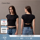 Calvin KleinJeans25春夏女士潮流休閑ck鏤空辣妹正肩羅紋重磅短袖T恤47AB208
