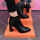 啄木鳥(niǎo)2025新款真皮羊毛尖頭高跟鞋細跟短靴氣質(zhì)裸靴女棉靴冬季加絨防滑 黑色 36