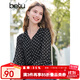 百圖betu女裝2025春季新款襯衫V領(lǐng)復古波點(diǎn)印花雪紡長(cháng)袖襯衫女2502T39 黑色 M
