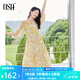歐莎（OSA）度假風(fēng)V領(lǐng)印花連衣裙女2025夏新款寬松顯瘦海邊中長(cháng)裙氣質(zhì)小個(gè)子 黃色花 L