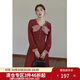 獨束【落日海棠系列】大碼復古連衣裙女秋冬新款胖mm顯瘦內搭裙 磚紅色-v領(lǐng) L