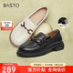 百思圖24春季商場(chǎng)同款簡約金屬扣樂福鞋粗跟女單鞋CB103AA4 黑色 37