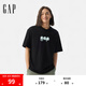 Gap男女裝2025夏季新款純棉泡泡膠印logo短袖T恤多色上衣729127 黑色 S (165/88A) 亞洲尺碼