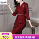 Burwilde國際品牌婚紗婆婆婚宴禮服秋季長(cháng)袖婚紗媽媽禮服高貴年輕風(fēng)旗袍大 酒紅色（禮盒裝） XL