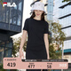FILA 斐樂官方女裝針織連衣裙2025夏季新款時尚簡約修身開衩長裙子 正黑色-BK M 165/84A/M