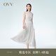 OVV2023春夏新款女裝肌理感面料拼接薄紗壓褶A字休閑無(wú)袖連衣裙 米白（凈色）09 S