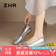 ZHR單鞋女時尚內(nèi)增高淺口蝴蝶結(jié)女鞋百搭通勤小皮鞋AH602M銀色37