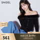 SNIDEL【明星同款】秋冬毛領(lǐng)拼接一字肩羅紋針織衫SWNT245037 黑色 均碼 （F）