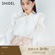 SNIDEL春夏氣質(zhì)淑女荷葉邊蝴蝶結(jié)系帶印花襯衫SWFB241133 白色 均碼 （F）
