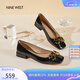 NINE WEST/玖熙低跟單鞋牛漆皮淺口方頭金屬飾扣工作女鞋NF445006FK 黑色40