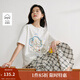 茵曼棉質(zhì)貓咪印花圓領(lǐng)短袖T恤女裝2025夏季新款上衣  米白色 M