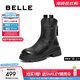 百麗（Belle）復(fù)古質(zhì)感彈力靴女2025冬新商場同款粗跟增高顯瘦彈力短靴E5E1DDZ5 黑色 38