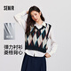 森馬（Semir）長(cháng)袖襯衫女冬季菱形格V領(lǐng)短背心易打理襯衣俏皮學(xué)院風(fēng)兩件套 藍紅色調00386 XL