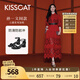 KISSCAT接吻貓孫一文同款【云感】25夏方頭粗跟時裝涼鞋黑色一字帶涼鞋 黑色 37