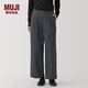 無(wú)印良品（MUJI）女式粗細不均棉線(xiàn)絲光斜紋抽褶寬版褲褲子女款休閑長(cháng)褲春季女裝 深灰色 S (155/62A)