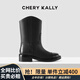 CHERY KALLY【異境探索】氣質(zhì)新款騎士靴女士2025秋冬黑色真皮粗跟中筒靴子 黑色 37