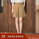 茵曼（INMAN）設(shè)計感高腰短褲夏橡筋松緊腰遮胯直筒休閑褲女 卡其色-新 M
