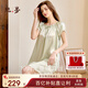絲界真絲睡裙女桑蠶絲寬松短袖公主睡衣裙純色繡花家居服七夕禮物