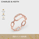 CHARLES&KEITHCK5-32120395銀河星語(yǔ)鑲鉆鏤空鏈環(huán)戒指女生日禮物 Rose Gold玫瑰金色 M