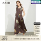 AMII七夕禮物2025夏季新款宋代美學(xué)國潮印花無袖緞面寬松圓領(lǐng)連衣裙女 巧克力 165/88A/L