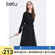 百圖betu女裝冬季新款連衣裙圓領(lǐng)假兩件拼接網(wǎng)紗裙子女2411T85 黑色 M