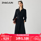 兆君2025春夏新款重磅桑蠶絲連衣裙女翻領(lǐng)七分袖系帶高端真絲裙子 黑色 L