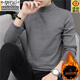 莫代爾半高領(lǐng)打底衫男黑色長(cháng)袖t恤秋冬款保暖男士中領(lǐng)內搭加絨加厚上衣 加絨加厚深灰色 XL(125 140斤)
