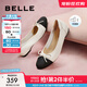 百麗（Belle）小香風(fēng)平跟單鞋女商場(chǎng)同款蝴蝶結媽媽淺口鞋Z8R1DAQ4預售 米白 38 (240mm)