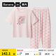 蕉內（Bananain）棉棉520H兒童睡衣A類(lèi)男女童吸汗速干透氣中袖長(cháng)褲親膚家居服套裝 【純色中袖】鳶粉-躺躺豬 150