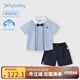 JELLYBABY兒童襯衫男童女童襯衣短褲夏季套裝百搭上衣搭下裝可愛(ài)風(fēng)格兩件套 藍色 100 CM
