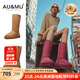 AU&MU澳洲冬季羊皮毛一體紅色雪地靴女士加絨加厚棉鞋防滑兩穿高筒女靴 栗色 【羊皮毛一體】2038 37