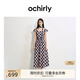 歐時力OCHIRLY 格子飛袖連衣裙收腰復(fù)古配飄帶小個子2025夏季新品 粉格 M