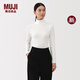 無印良品（MUJI）女式 起毛 羅紋編織 高領(lǐng)長袖T恤 針織衫打底衫女裝25年秋季新品 白色 M （160/84A）