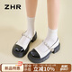 ZHR單鞋女復(fù)古拼色瑪麗珍鞋可愛(ài)日系jk鞋百搭皮鞋厚底女鞋KN28米黑37