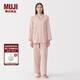 無(wú)印良品（MUJI）女式 無(wú)側縫雙層紗織長(cháng)袖睡衣 女士家居服 套裝純棉全棉 FD1LUC5A 粉紅色條紋 M 上裝160/84A 下裝160/66A