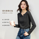 韓都衣舍純色簡(jiǎn)約百搭半開(kāi)領(lǐng)長(cháng)袖T恤女2025年春秋款套頭修身顯瘦打底上衣