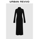 UR2025冬季新款女裝潮流立領(lǐng)不規則紐扣褶皺連衣裙UWJ750113