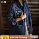 馬登工裝 美式復(fù)古刺繡徽章牛仔夾克男秋季重磅水洗翻領(lǐng)休閑外套 牛仔藍 L