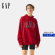 Gap【成毅代言】男女裝2025春季新款貼布繡logo連帽衫衛衣上衣 紅色 868460 XS 美碼 S亞洲碼175/88A