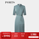 PORTS寶姿女裝2024夏季新款時(shí)尚優(yōu)雅不對(duì)稱疊片緞面中袖連衣裙 波羅地海藍(lán) L (8)