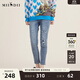 謎底緊身小腳牛仔褲女2022秋新款黑色中腰修身鉛筆褲223MK1007 海軍藍 M