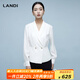 藍地（LANDI）素雅白法式高級感V領(lǐng)襯衫女收腰長(cháng)袖上衣春新品 素雅白 L