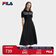 FILA 斐樂官方女裝連衣裙2025夏新款時尚休閑簡約修身短袖連身裙子 正黑色-BK S 160/80A/S