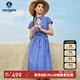 Navigare意大利小帆船女全棉格紋連衣裙收腰短袖襯衫裙2322875503 藍 XL